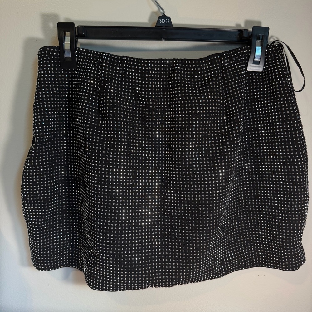 Haute Monde Black Rhinestone Mini Skirt Sz M Sparkly Stretch Bodycon Party Club - Picture 3 of 9